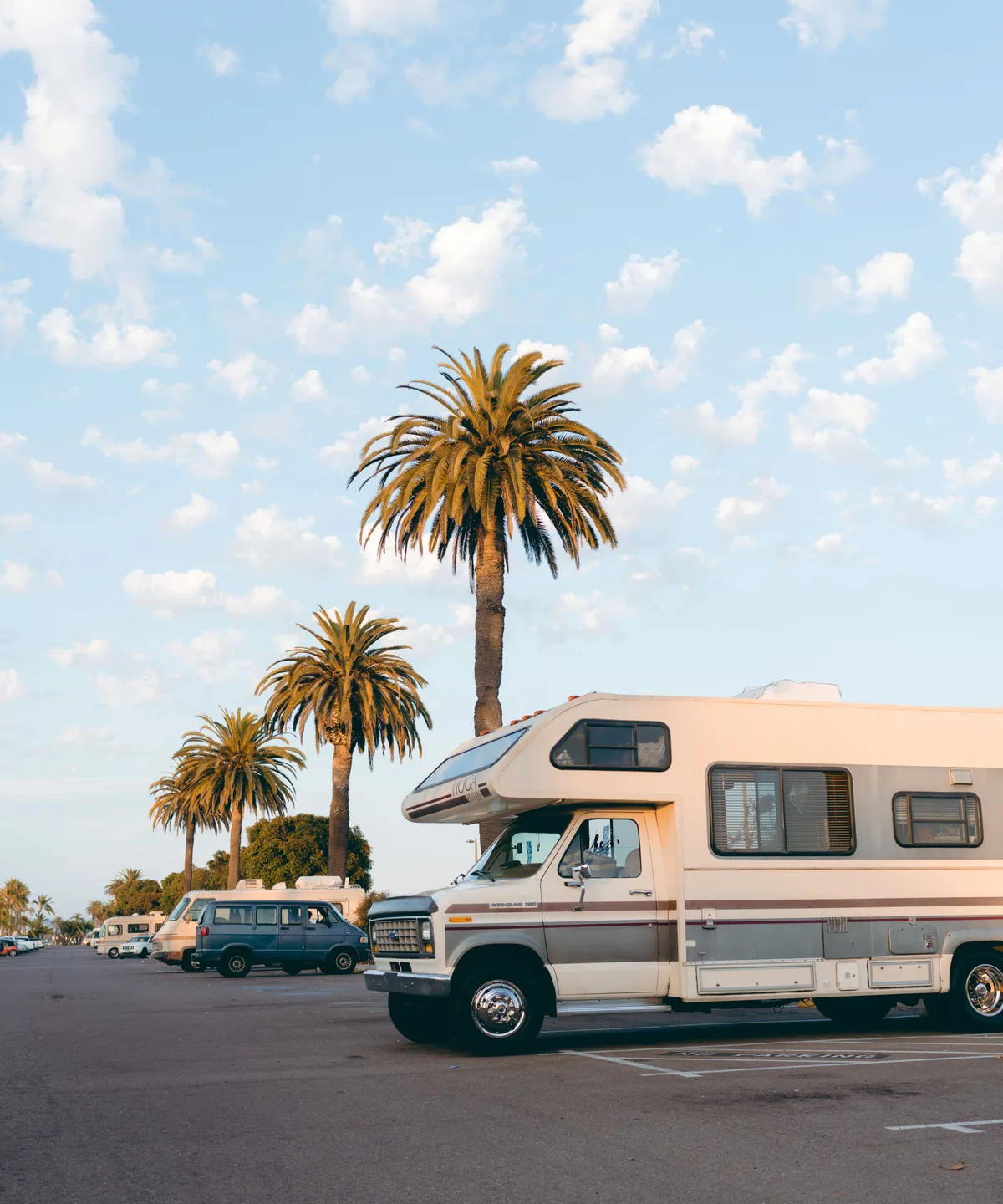 RV — Class A or Class C motorhome, three-quarter view